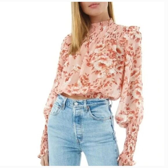 Bardot Pink Remi Pink Gardenia Floral Printed High Neck Blouse - Picture 1 of 6